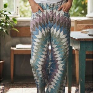 Colorful Chevron Wide Leg Women's Pants